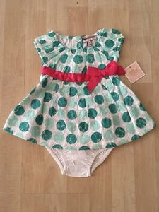 New W/Tags Juicy Couture Baby Girl Dress green Dots Lining 100%Cotton W/Panty - Picture 1 of 7