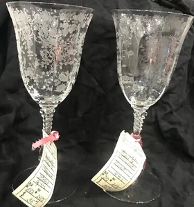 cambridge glass rosepoint Clear Set Of 2 Water Goblets 8 1/4 In - Picture 1 of 4