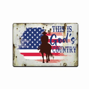 Rustic Americana This Is Gods Country Aluminum Patriotic Sign Wall Door Decor - Picture 1 of 4