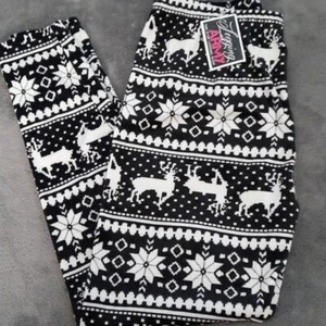 Legging Army NWT Fleece Black Snowflake Reindeer Print Leggings Plus Size 14-20 - Picture 1 of 7