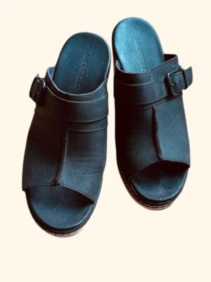 Zueco Merrell de cuero negro con puntera abierta para mujer talla 6 Foto 1 de 4