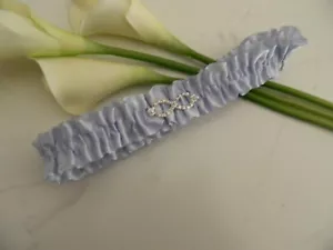 WEDDING GARTER BLUE SATIN - DIAMANTE INFINITY CHARM - Picture 1 of 2
