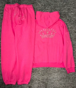 Victoria's Secret Pink Bling Full Zip Hoodie + Campus Pants Set Carmine Rose Lš - Picture 1 of 12