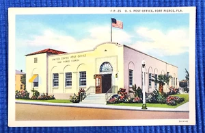 Vintage c1930s United States Post Office Fort Pierce Florida FL Linen Postcard - Picture 1 of 2