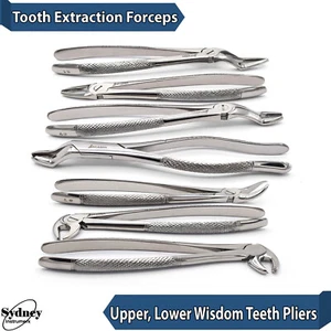 Tooth Extraction Forceps Upper Lower Molars Roots Wisdom Teeth Hawks Bills Tools - Picture 1 of 10