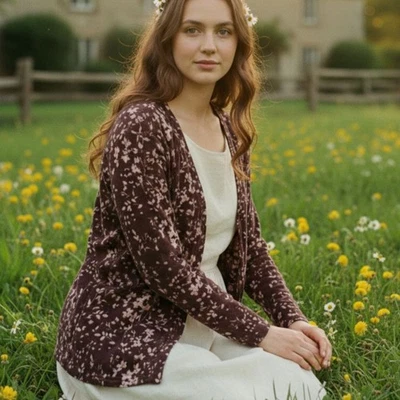 Cárdigan Granate Hill Floral Botón Frontal Lana Merino Mujer Talla XL Borgoña Boho Foto 1 de 4