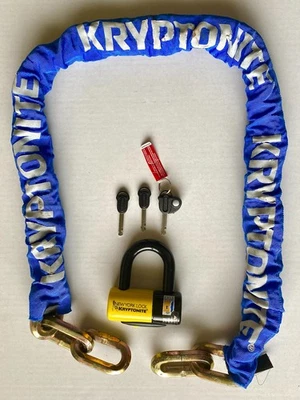 Kryptonite Disc Lock 1415 with New York Fahgettaboudit Large Heavy Chain - Blue - Image 1 of 4