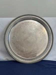 Vintage Wm Rogers Pierced Silverplate 15” Round Serving Tray - Picture 1 of 5