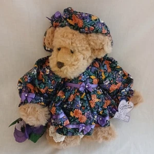 Annette Funicello Orso Tan da Collezione In Abito, Cappello Con Secchiello Fiori Adorabile! - Foto 1 di 7