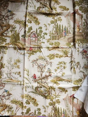 Braemore fabric Oriental Garden chinoiserie 2 remnants 1.5 yd and 3/4 yd x 56" - Image 1 of 4
