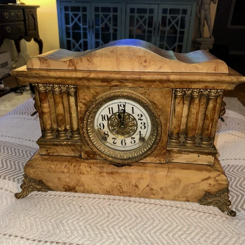 seth thomas Adamantine Marble veneer Mantle Clock vintage with key Cover