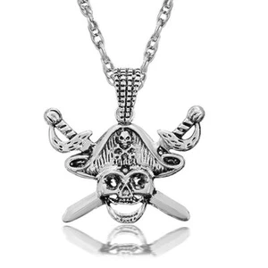 Silver Plated Pirate Skull Vintage Charm Necklaces Rope Chain Pendant Men Women - Picture 1 of 3