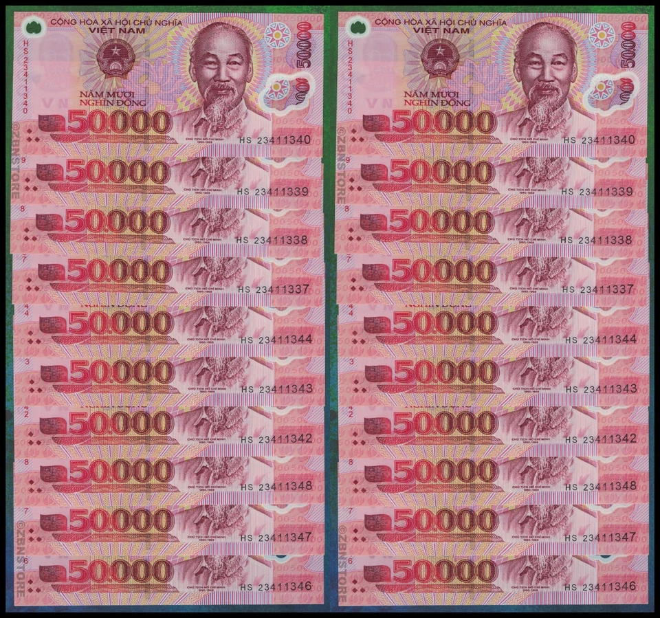 20 x 50,000 Vietnam Dong 20 Banknotes Currency = 1 Million Total New Polymer UNC - Image 1 of 4