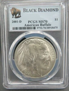 2001-D AMERICAN BUFFALO PCGS MS70 " RARE BLACK DIAMOND " VERY LOW POP & MINTAGE  - Picture 1 of 3