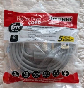 Certified Appliance Accessories 90-1024 Electric Dryer Cord Gray 6ft - Picture 1 of 4