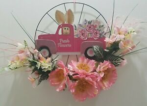 Easter Spring Decor Wheel Wreath Bunny Car Floral Door Handmade Decorations 14"