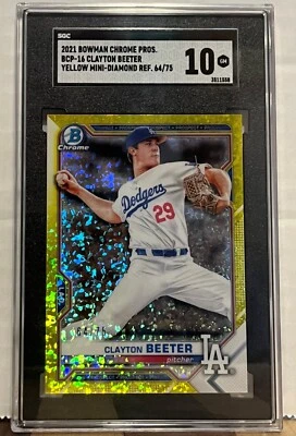 2021 Bowman Chrome Pros BCP16 Clayton Beeter Yellow Mini Diamond Ref Foiled RC - Image 1 of 2
