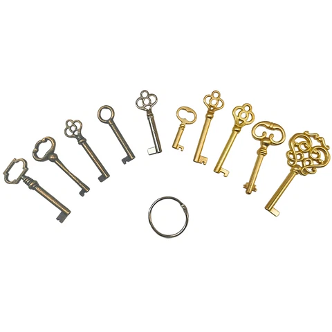10 Keys Vintage Antique Skeleton Keys Set for Furniture Cabinet Door Drawer Keys Cover