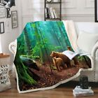 There Are Three Bears In Forest 3D Warm Plush Fleece Blanket Picnic Sofa Couch