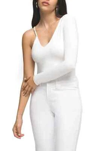 Women's Good American Asymmetrical Jersey Bodysuit, Size 0 - Ivory - Picture 1 of 2