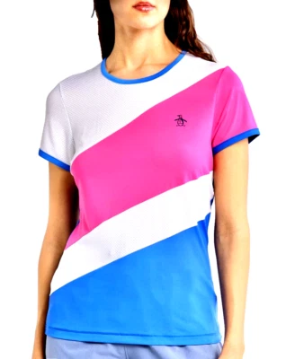 Camiseta Asimétrica Penguin $60 Tenis Pickleball Entrenamiento Blanco Rosa Azul M Nueva con Etiquetas Foto 1 de 4