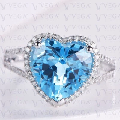 5.80carat Heart Shape Natural Topaz Gemstones Diamond Ring 18K White Gold Plated - Image 1 of 4