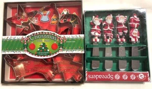 Santa Cheese Spreaders Set 4 Stainless Steel + 7 Christmas Cookie Cutters New - Picture 1 of 8