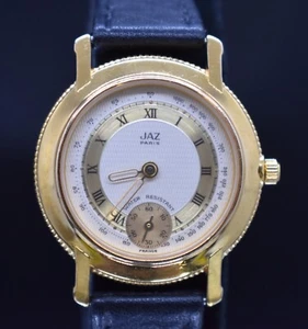 Vtg JAZ Paris France Watch Women Sub Dial Gold Tone Z4YB83 NEW BATTERY & BAND - Picture 1 of 10