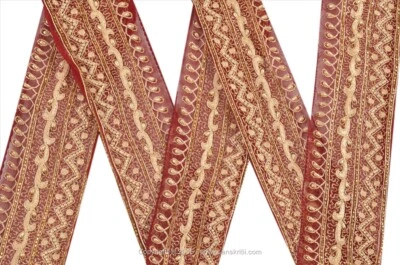 Sanskriti Vintage Sari Borde Cuentas a Mano 1Yd Adornos Floral Encaje 2.5W Granate Foto 1 de 4