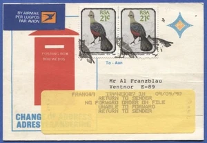 RSA South Africa Change of Address card - Bird stamps + unusual Bird cancels - Picture 1 of 2