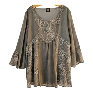 Cal Style Tunika Damen L transparent bestickt Renaissance Patchwork Blumen - Bild 1 von 10