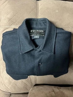 Camisa Jac de Lana Filson Seattle Azul Marino Hecha en EE. UU. - Ajuste S como M - Usada/Desgastada Foto 1 de 4