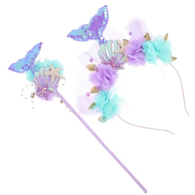  1 Set Girls Mermaid Prop Mermaid Cosplay Fairy Wand Headband Mermaid Headband - Image 1 of 4