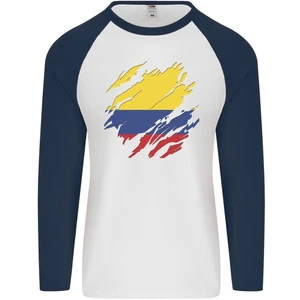 Desgarrado Columbia Bandera Colombino Día Fútbol Hombre L/S Camiseta de Béisbol - Imagen 1 de 9