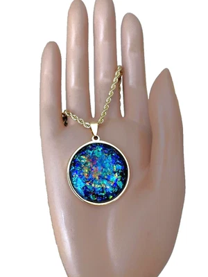 Colgante de ópalo enorme colgante de fuego joya facetada de 30 mm en acero inoxidable de 18 kGP Foto 1 de 4