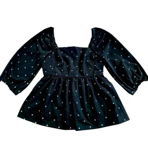 Top ajustado cuello cuadrado Free Assembly manga abullonada peplum para mujer mediano negro - Imagen 1 de 6