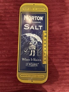 Vintage Advertising Sign Morton Salt Metal Store Wall Dealer Thermometer - Picture 1 of 5