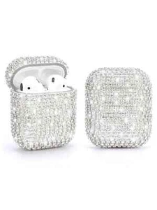 Luxury Silver Rhinestone Bling Glass case cover for Airpods 1 2 3 4 Pro Pro 2nd - Picture 1 of 13