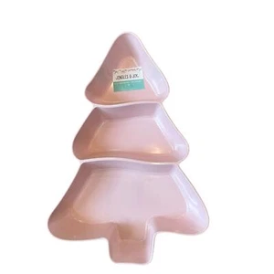 Jingles & Joy Pink Christmas Tree 3 Section Server Tray 20" Holiday Melamine New - Picture 1 of 10