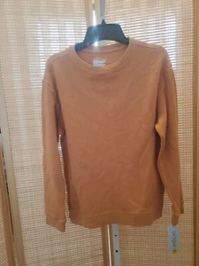 Cat And Jack Boys Orange Waffle Knit Long Sleeve Shirt Size Large 10 12 Crew - Picture 1 of 12