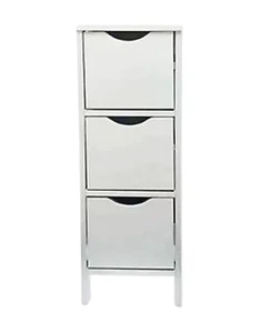 3 Drawer White Storage Cupboard Wooden Bathroom Unit Filing Cabinet Organiser - Picture 1 of 10