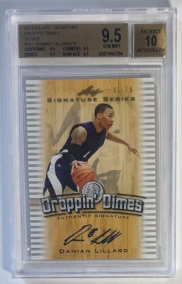 DAMIAN LILLARD RC On Card Auto LEAF 2012-13 DROPPIN DIMES Silver /75 BGS 9.5 GM - Image 1 of 2