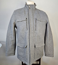 Calvin Klein Jacket Mens Large Wool Blend Coat Gray Full Zip Snap Buttons Lined