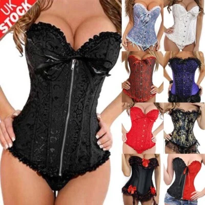 Women Sexy Overbust Boned Corset Burlesque Basque Top Lace-Up Costume Size 6-24 - Image 1 of 4