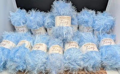 14 Full Brand New Skeins of Yarn Moda Dea Zing Blue Ice Eyelash Crochet (e11) - Image 1 of 4