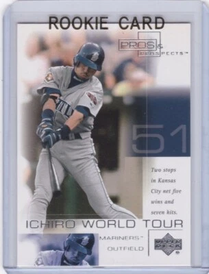 Tarjeta de novato Ichiro Suzuki 2001 Upper Deck Baseball PROS & PROSPECTS MARINEROS RC! Foto 1 de 2