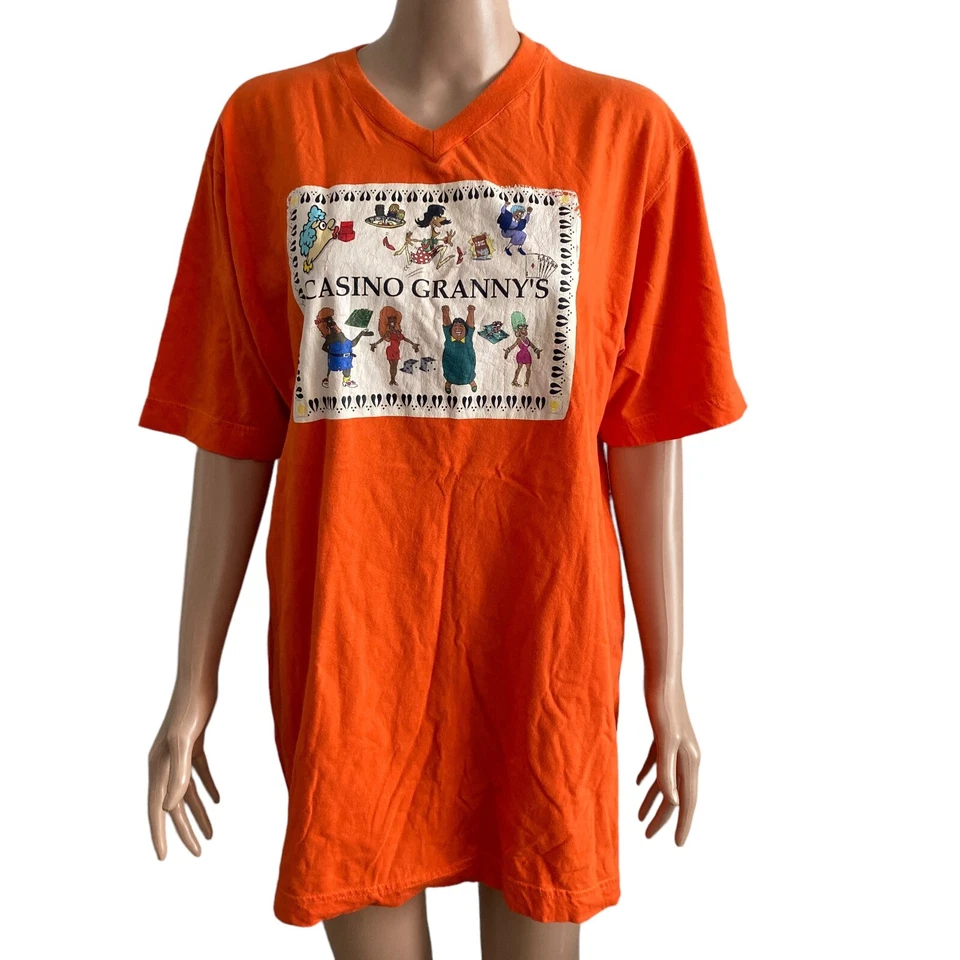 老式 80 年代 Milo 赌场奶奶 T 恤 xxl 橙色图形拉斯维加斯 复古 — 第 1/4 张图片