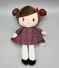 11" Little Me Cloth Pluszowa lalka Brunetka z czerwoną sukienką w kratę Szyta twarz Lovey 2022