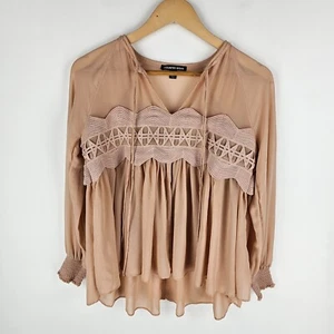 Country Road Top Womens Size XS Sheer Pink Beige Silk Long Sleeve Flowy Blouse - Picture 1 of 8