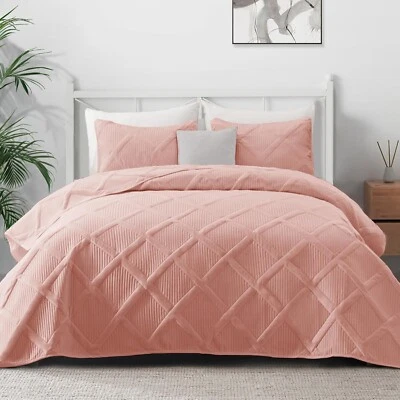 Conjunto de Colcha Exclusivo Mezcla King Size, 3 Peças Blush Rosa King Colcha Conjunto de Cama - Imagem 1 de 4
